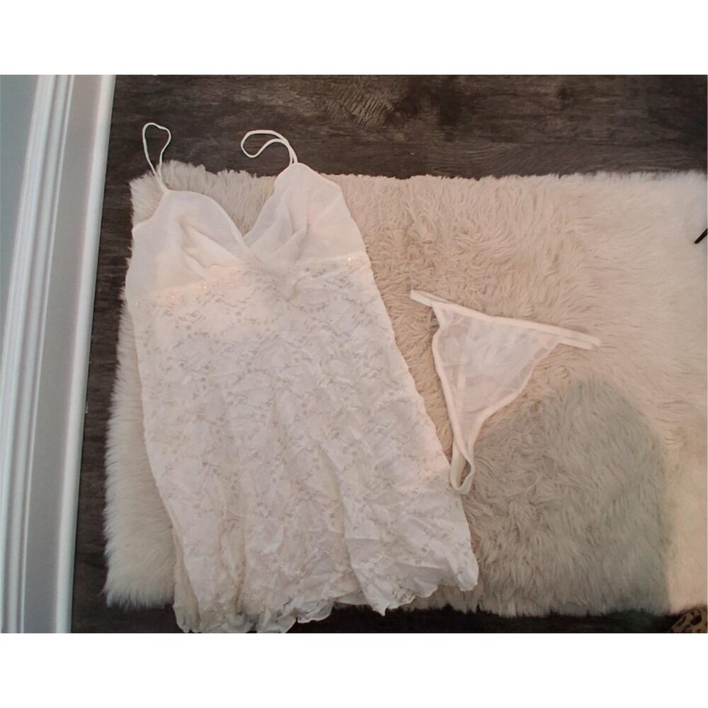 Cinema Etoile nwt vintage Lingerie set womens L ivory babydoll top dress thong